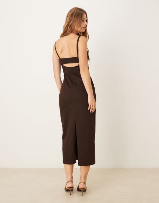 ASOS DESIGN denim midaxi dress in chocolate