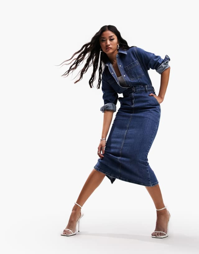 ASOS DESIGN denim midi dress in midwash