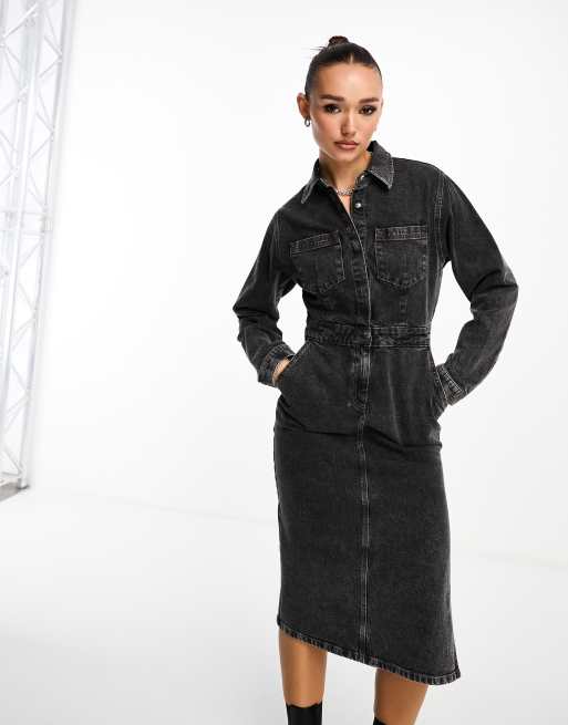 Black midi denim dress sale