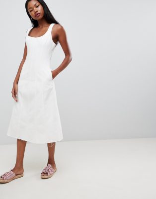 white denim midi dress