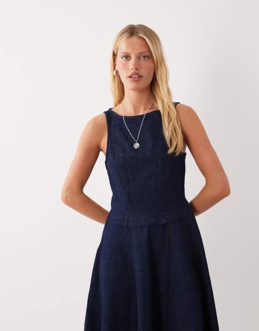 ASOS DESIGN - Denim midi-jurk met ronde zoom en uitsnijding in spoeling, 2 van 4