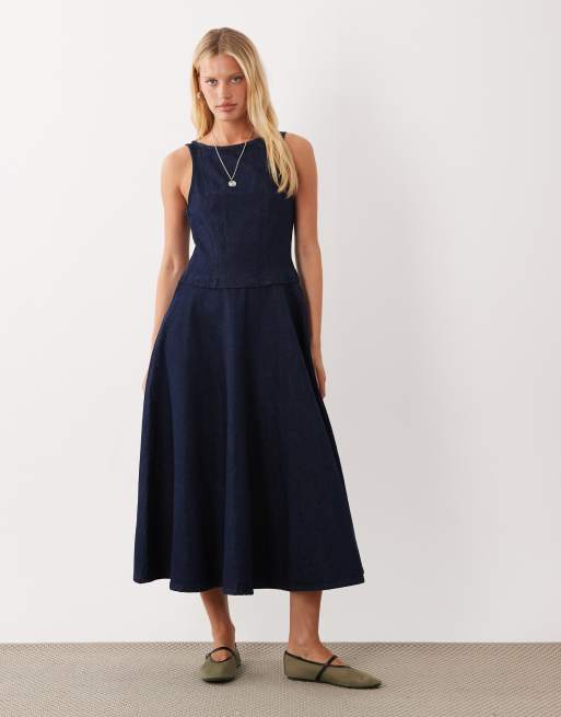 ASOS DESIGN - Denim midi-jurk met ronde zoom en uitsnijding in spoeling, 4 van 4
