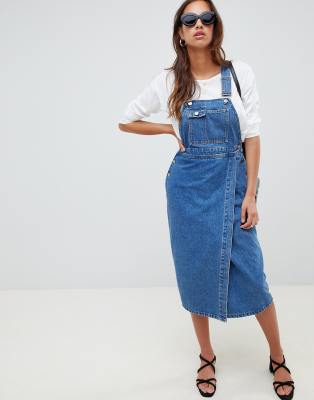 denim overall midi dress