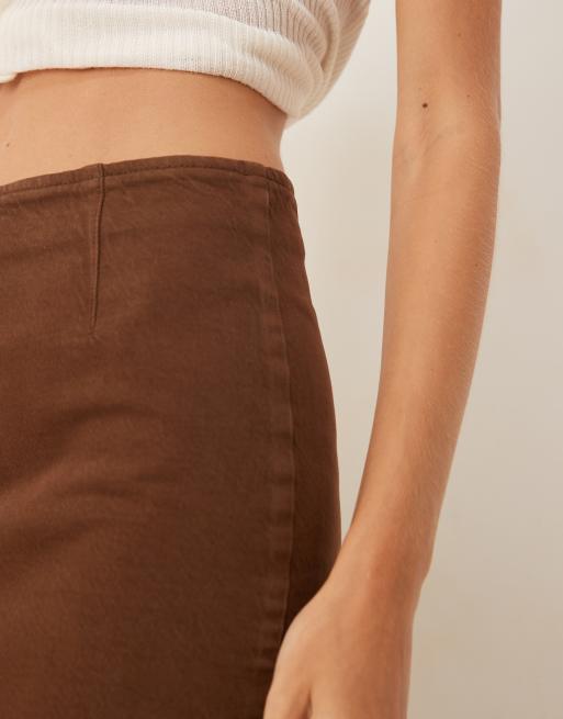 ASOS DESIGN denim midi pencil skirt in chocolate ASOS