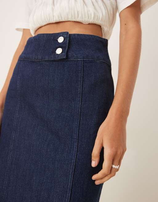 ASOS DESIGN - Denim midi rok met overslag en plooien met spoeling, 4 van 5