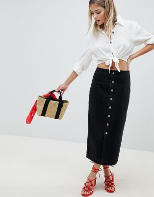 midi denim skirt black