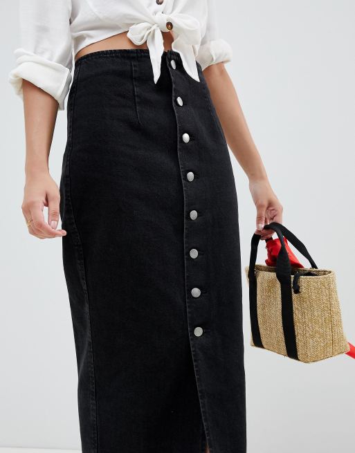 Asos design seamed chambray midi skirt 2024 with gold buttons