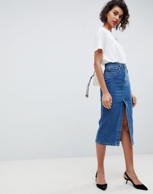 ASOS DESIGN denim midi skirt with split 