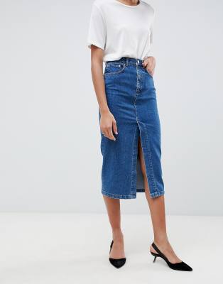 denim skirt with front split