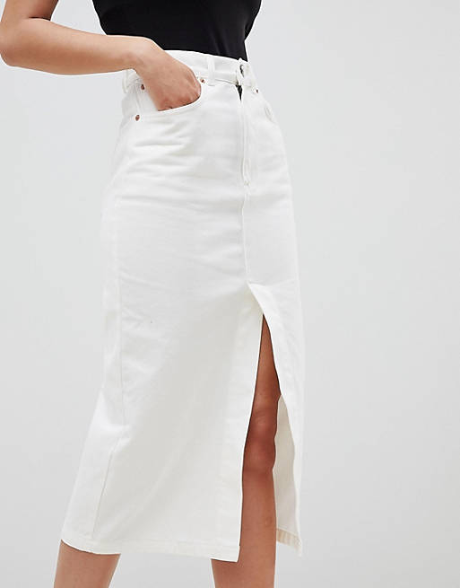 virkningsfuldhed Entreprenør flertal ASOS DESIGN denim midi skirt with split front in off white | ASOS