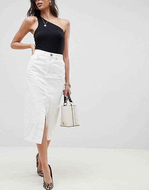 virkningsfuldhed Entreprenør flertal ASOS DESIGN denim midi skirt with split front in off white | ASOS