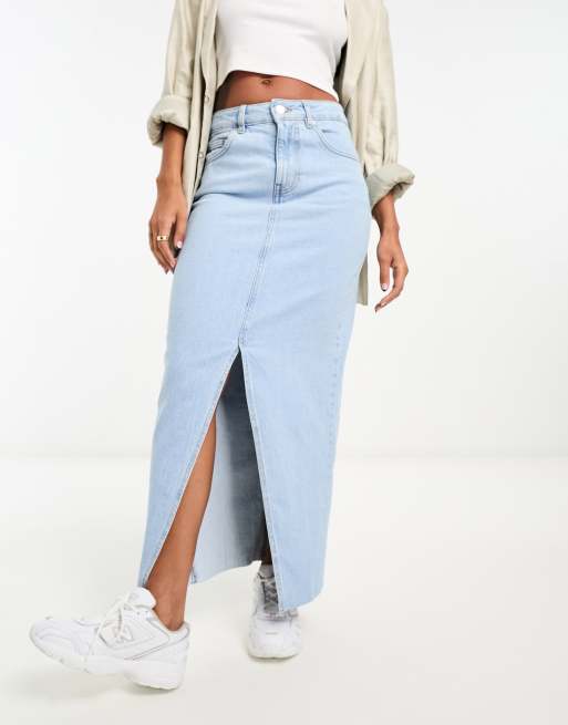 Bleached Denim Midi Skirt - Luxury Blue