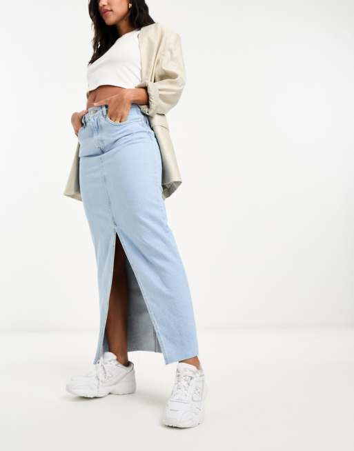 Bleached Denim Midi Skirt - Luxury Blue