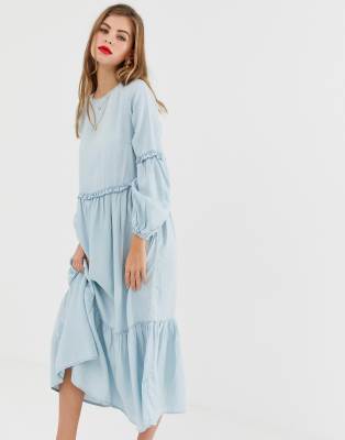 tiered midi smock dress