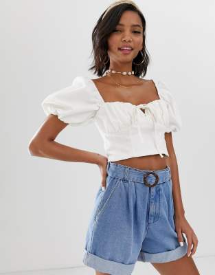 denim zip up crop top