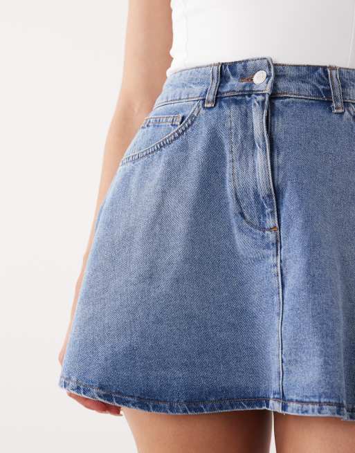 ASOS DESIGN denim mini circle skirt in mid blue, 5 of 5