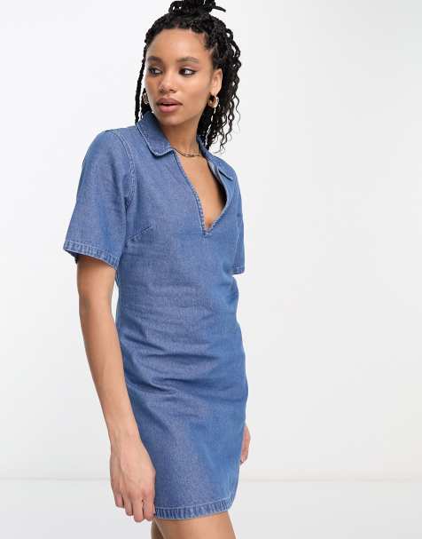 Short blue jean on sale dresses