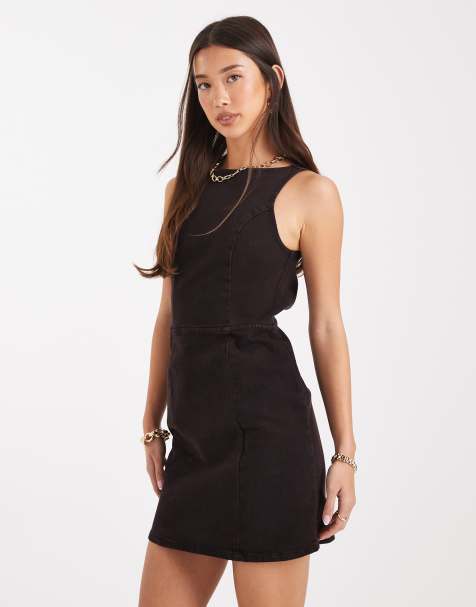 ASOS DESIGN denim mini dress with cut out back detail in burgundy - view 1