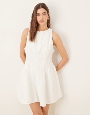 Asos Design Denim Mini Dress With Gathered Hip Panels In White