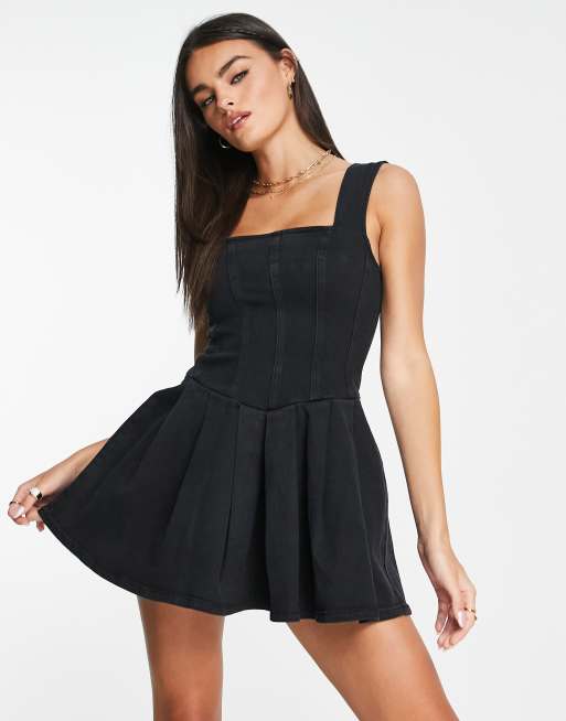 ASOS Design Denim Mini Dress with Chain Strap in Black