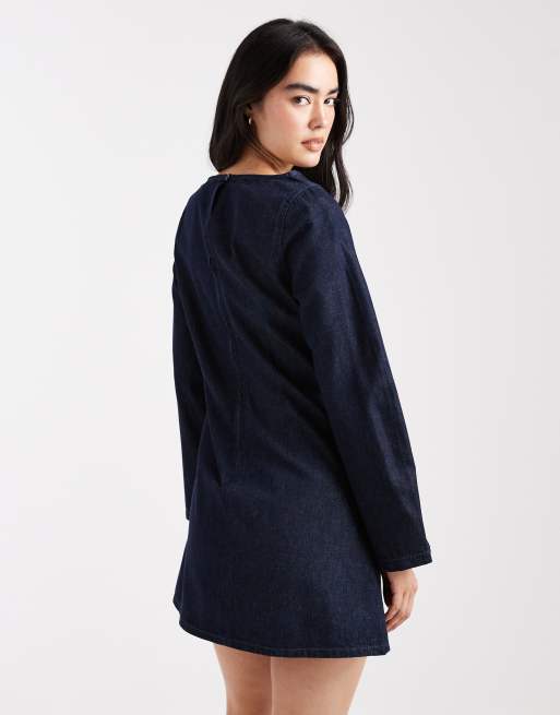 ASOS DESIGN - Denim mini-jurk met lange mouwen en A-lijn in spoeling, 4 van 4