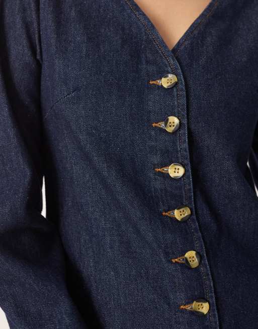 ASOS DESIGN - Denim mini-jurk met V-hals en zakdetail in spoeling, 2 van 4