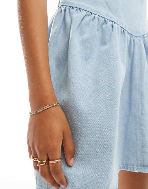 ASOS DESIGN - Denim mini jurk met V-taille in bleekwassing, 3 van 4