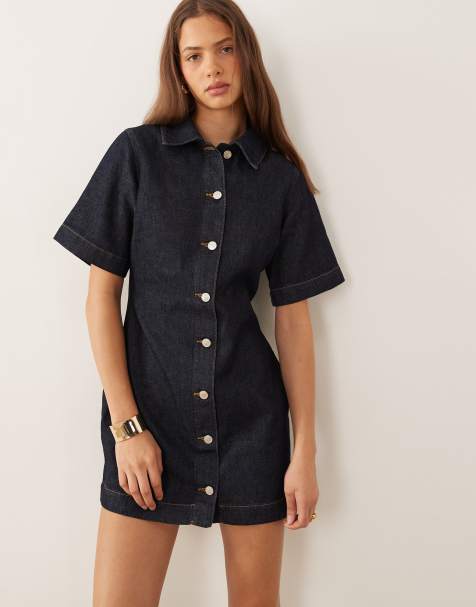 ASOS DESIGN - Denim mini overhemd-jurk in indigo - view 1
