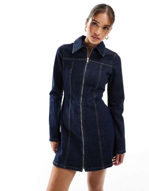 ASOS DESIGN - Denim mini overhemdjurk met knoopjes in inktachtige wassing - view 1