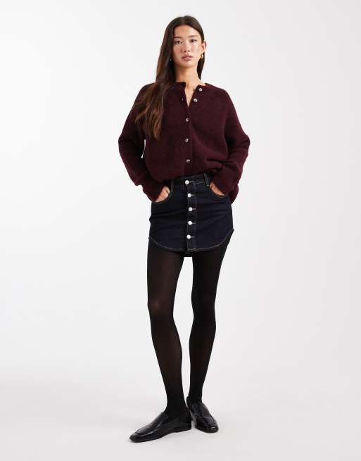 ASOS DESIGN - Denim mini rok met knoopsluiting en ronde zoom in rinse wash, 2 van 5