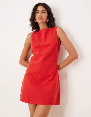 denim mini shift dress in letterbox red