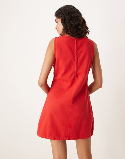 ASOS DESIGN denim mini shift dress in letterbox red, 4 of 4