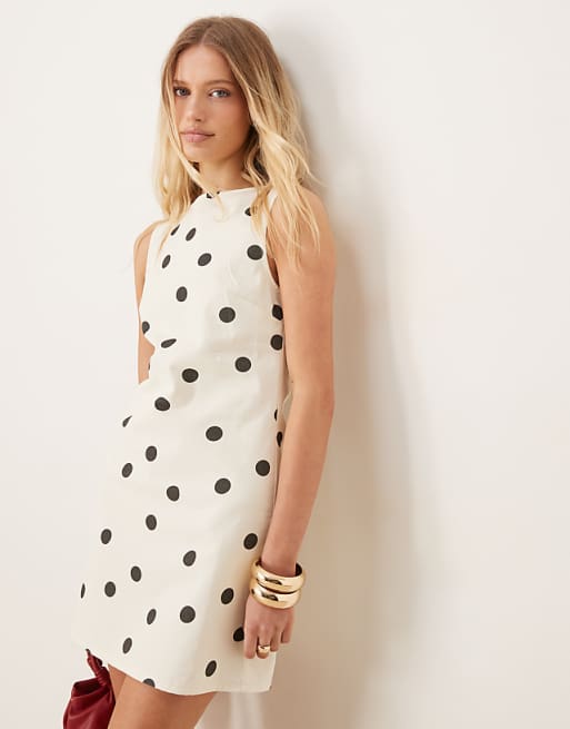mini white polka dot dress Endless Romance Off Shoulder Weather Events Winston White Polka Dot Long