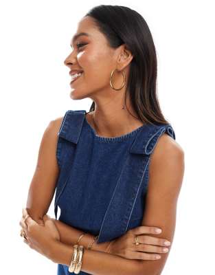 ASOS DESIGN denim mini shift dress with bow shoulders