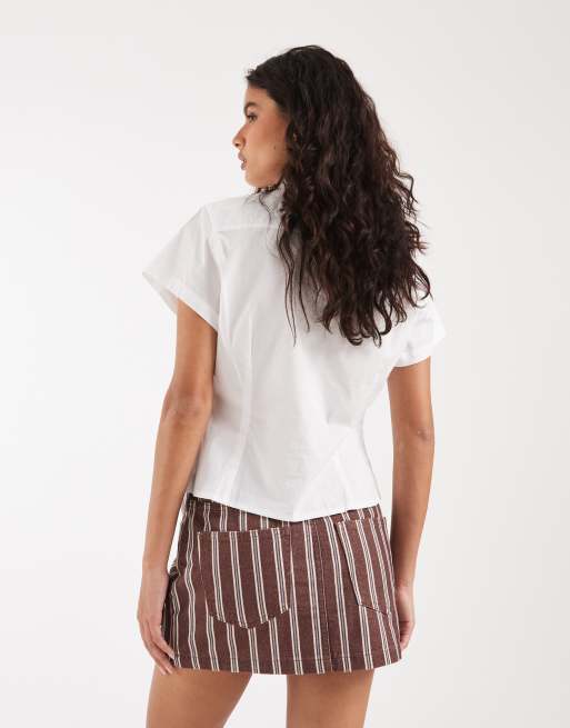 ASOS DESIGN denim mini skirt in brown stripe, 4 of 5