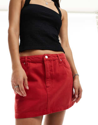 Asos Design Denim Mini Skirt In Red