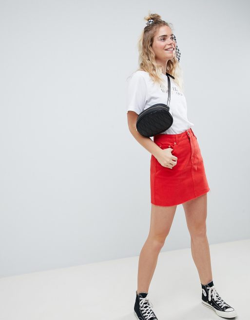 ASOS DESIGN denim mini skirt in red