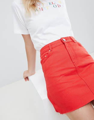 asos red denim skirt