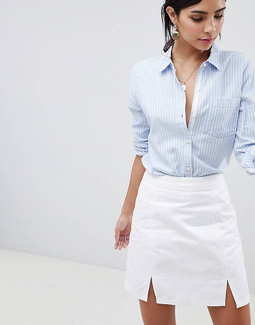 Ni favorit bison ASOS DESIGN denim mini skirt in white with split detail | ASOS