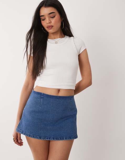 ASOS DESIGN denim mini skirt skort in mid blue - view 1