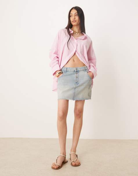 ASOS DESIGN denim mini skirt with button fly and patch pocket - view 1
