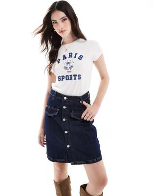 Asos Design Denim Mini Skirt With Button Opening - Part Of A Set-navy