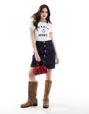 ASOS DESIGN DENIM MINI SKIRT WITH BUTTON OPENING - PART OF A SET-NAVY 