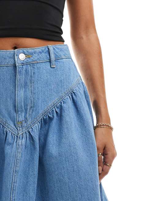 ASOS DESIGN denim mini skirt with drop waist in midwash blue ASOS