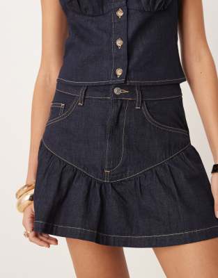 Asos Design Denim Mini Skirt With Drop Waist Panel - Part Of A Set-navy