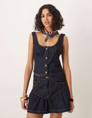 ASOS DESIGN DENIM MINI SKIRT WITH DROP WAIST PANEL - PART OF A SET-NAVY 
