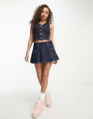 denim mini skirt with pleats in blue - part of a set