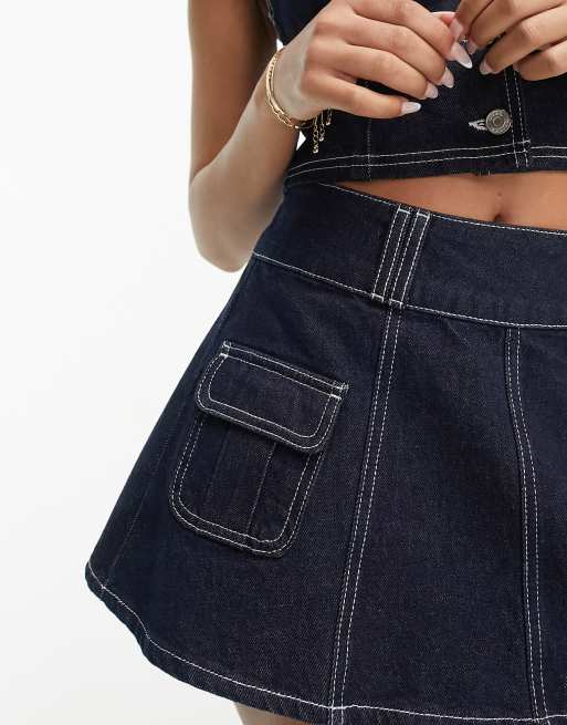 ASOS DESIGN denim mini skirt with pleats in blue - part of a set, 3 of 4