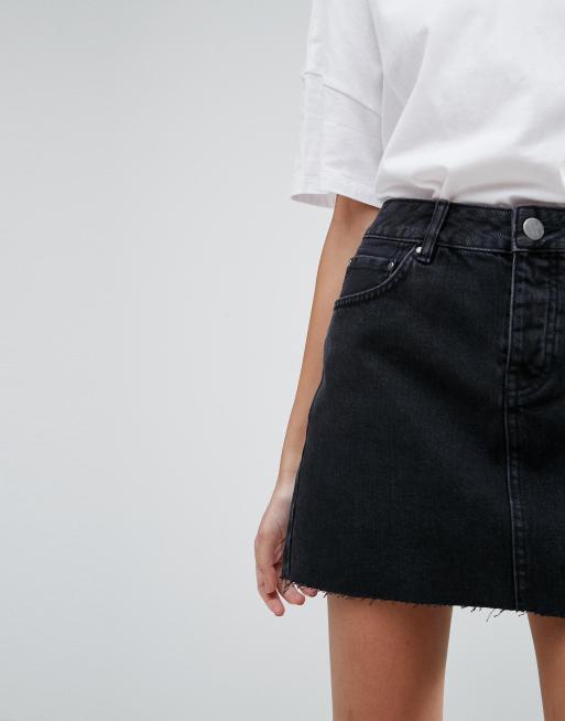 Black raw hem denim hot sale skirt