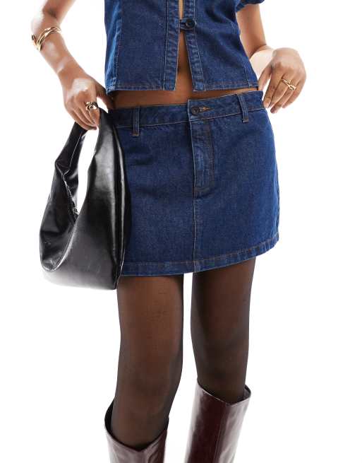 ASOS DESIGN denim mini skirt with waist fastening in indigo, 3 of 5